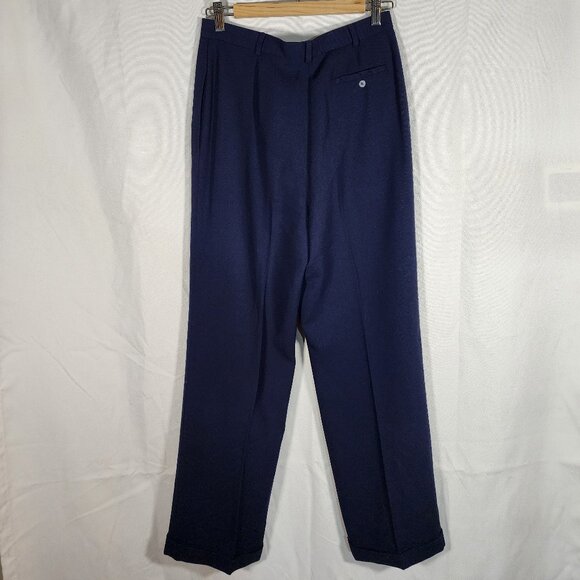 Rena Rowan Vintage Wool Satin Lined Slacks Blue Size 10 34 Inseam - Picture 2 of 4